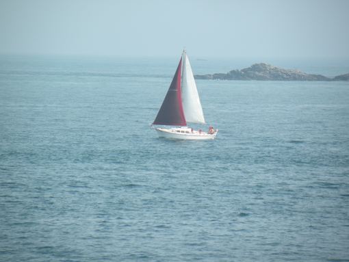  voilier à voiles rouge et blanche